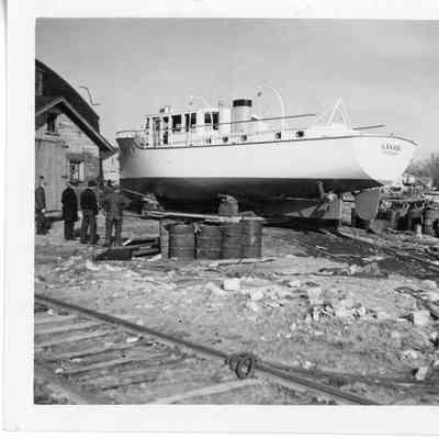 Xanadu in crib at Peterson Boat Works