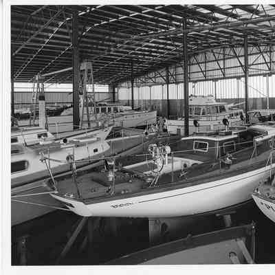 Yachts in storage shed