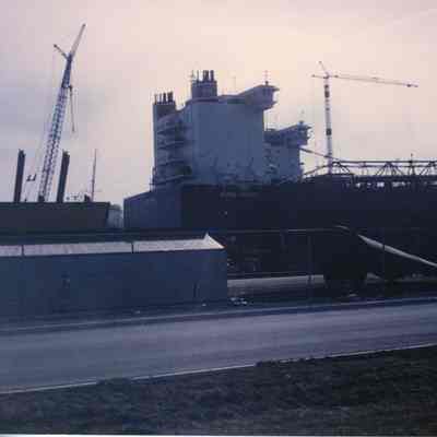 Burns Harbor under construction next to Indiana Harbor at Bay Shipbuilding 1980