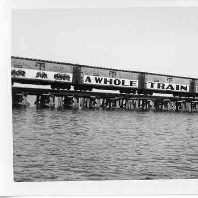 Railroad cars on Leathem and Smith bridge trestle