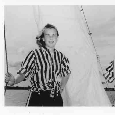 Suzanne Smith and Patricia Smith aboard sloop Pat-Sue 1945