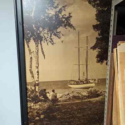 Framed photograph of two masted sailboat