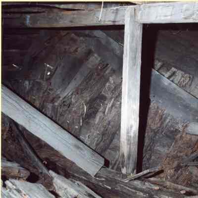 Alvin Clark decaying frames and ceiling on port side at counter 1994