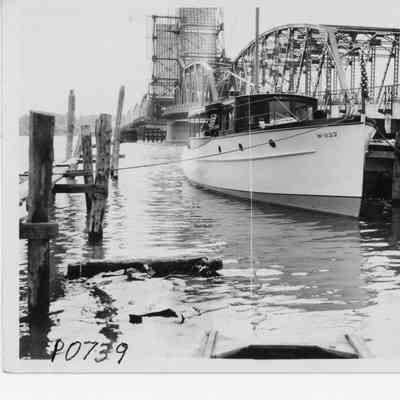 42' raised deck cruiser W1132 docked at Sturgeon Bay Boat Works