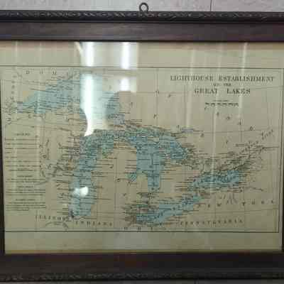 Framed lighthouse map of the Great Lakes