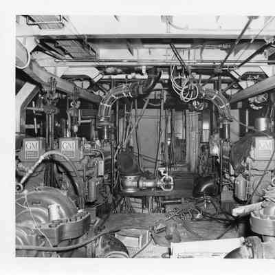 Engine room of Chicago Fire Boat at Christy Corp 1949