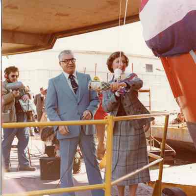 PBI Ellsworth Peterson and woman at ship christening