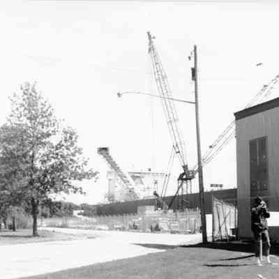 Boom of Belle River being tested during construction at Bay Shipbuilding 1977