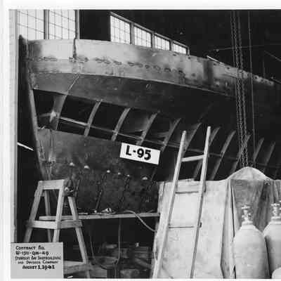Distribution Box Boat L-95 under construction at Sturgeon Bay Shipbuilding and Dry Dock Co. August 1, 1941