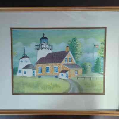 Sherwood Point Lighthouse Watercolor Painting