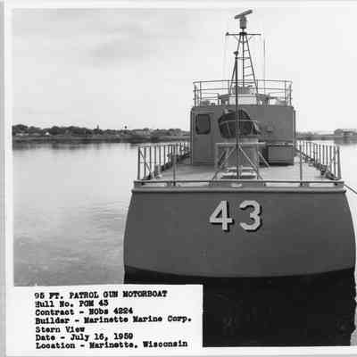 PGM-43 stern view docked in Marinette, Wisconsin, on July 16, 1959