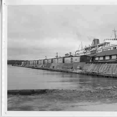Rail cars during the launching of the Badger September 6, 1952