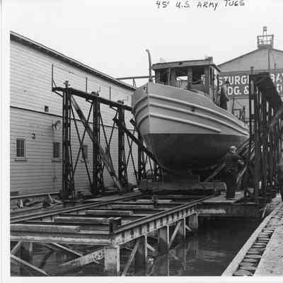 US Army ST-923 45' army tug in cradle at SBSB&DD Co.