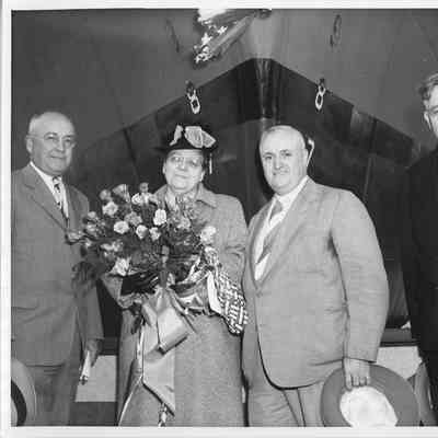 Mrs. Theodore E. Lyman and Leathem D. Smith at Christening of AN-88 Shakamaton