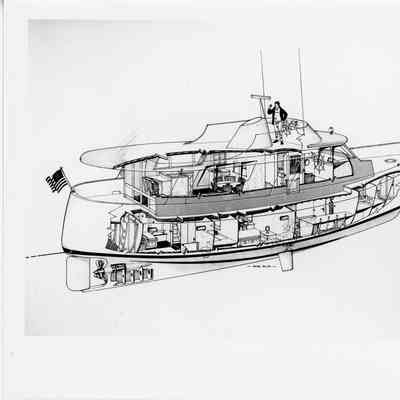 Cross section of drawing of 55' Palmer Johnson Sailboat
