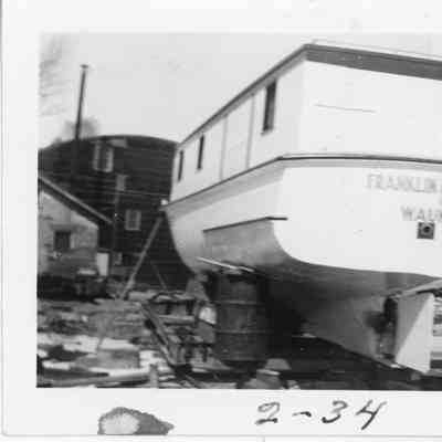 Fishing tug Franklin D. Roosevelt in crib at Peterson Boat Works February 1934