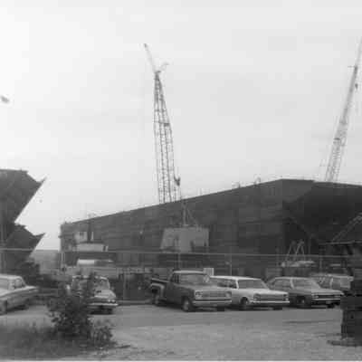 Construction of forward section of Belle River at Bay Shipbuilding 1976