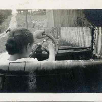 Helen Hotz at wheel of car 1916