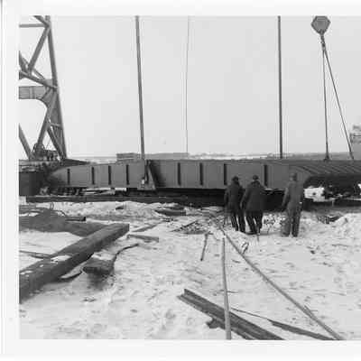 Spartan hull section being lowered January 15, 1951
