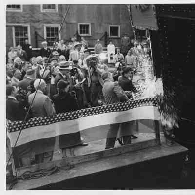 Woman christening Spartan September 6, 1952