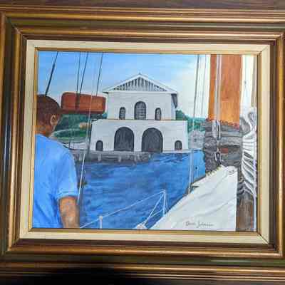 Rock Island Boat House Framed Painting
