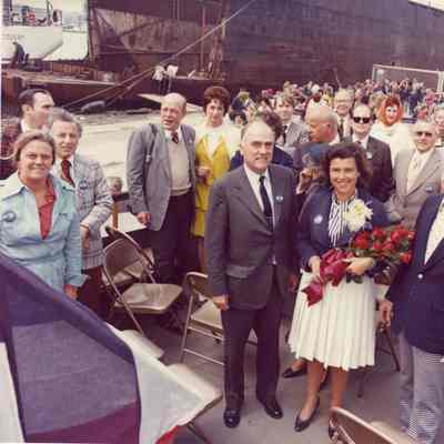 Discovery launch with woman and Ellsworth Peterson