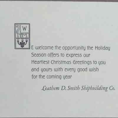 Leathem D. Smith Shipbuilding Co Christmas Card
