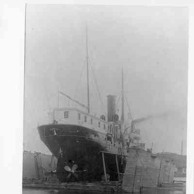Stern of ship Sumac in dry dock at Rieboldt and Wolter