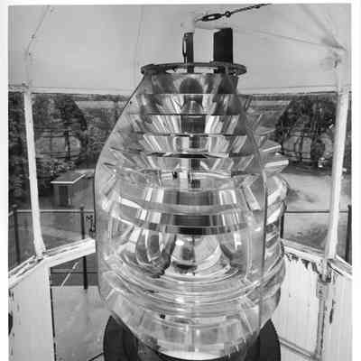 Sherwood Point Lighthouse view of lens within lantern room 2002