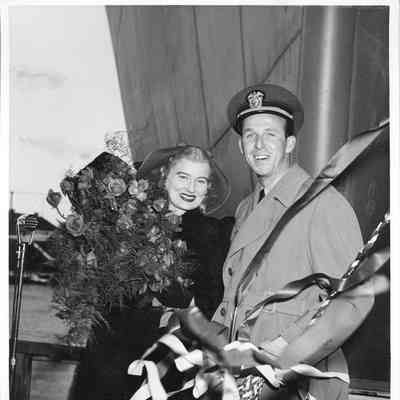 Mrs. Harold U. Roeth and Lt. Roeth at ship christening