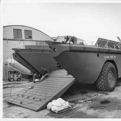 PBI US Army Larc 49 on shore with ramp down