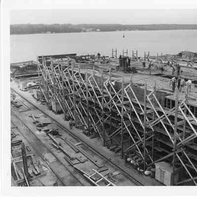 Badger in scaffolding at Christy Corp October 1, 1951