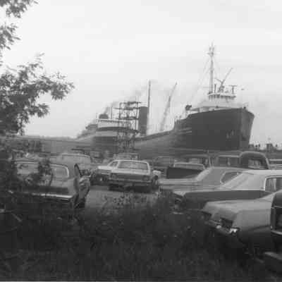 C&O Carferry and Amoco Oil Tanker docked at Bay Shipbuilding 1976