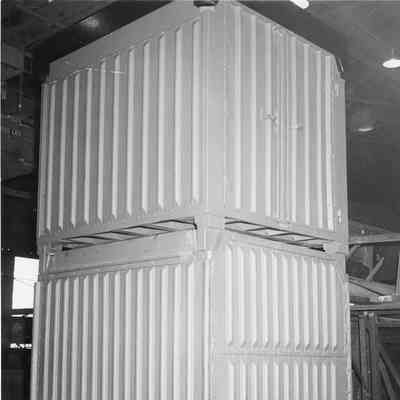 Safeway containers stacked on each other in a warehouse
