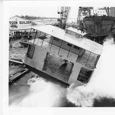 PBI launching of small car ferry hitting the water