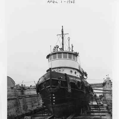 Corps of Engineers tug in drydock at Sturgoen Bay Shipbuilding and Drydock Company April 1, 1948
