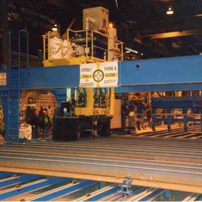 Safety banner on automotive welding machine at Bay Shipbuilding 2005