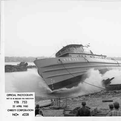 YTB-753 launching at Christy Corporation on April 22, 1960