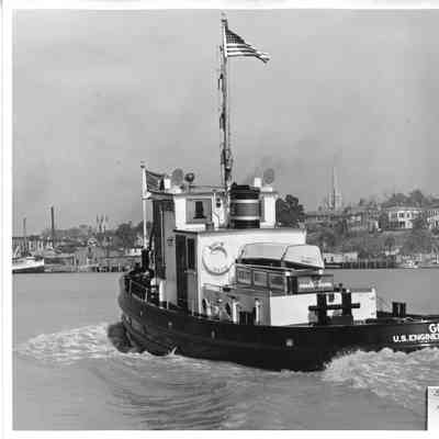 50' steel welded dredge tender Greer underway on February 27, 1942