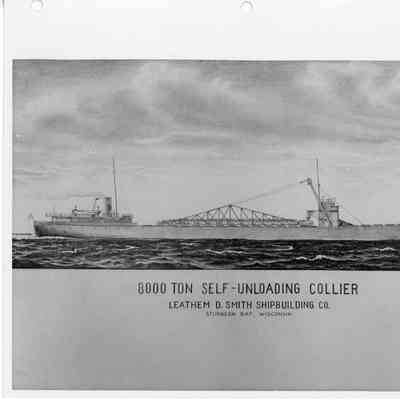 Drawing of Leathem D. Smith shipbuilding co. 8,000-ton self-unloading collier