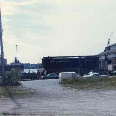 Bow section of Burns Harbor under construction at Bay Shipbuilding 1979