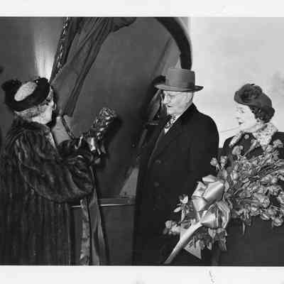 Christening party for Chicago Fireboat in sponsor box at Christy Corp 1949