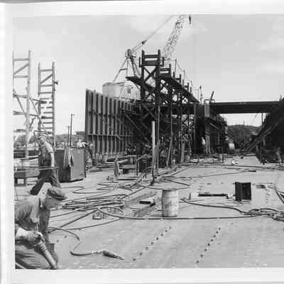 Deck of Spartan under construction August 1, 1951