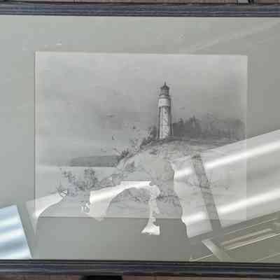 Framed drawing "US Coast Guard Station"