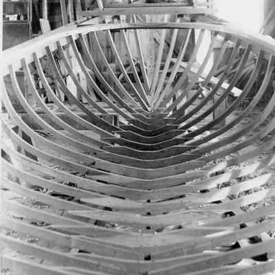 frame of vessel under construction in Sturgeon Bay Boat Works