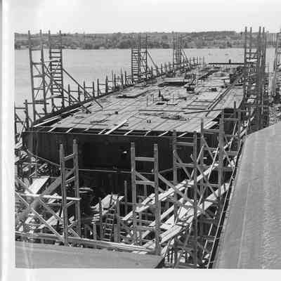 Deck of Spartan in scaffolding under construction June 1, 1951