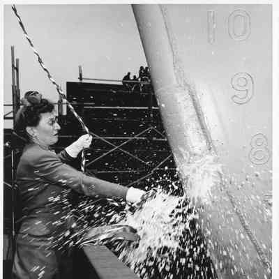 Mrs. Robert L. Rote Monroe christening the Poinsett