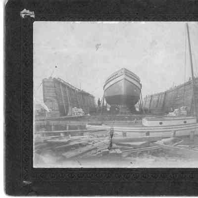 Unidentified vessel in graving dock at Rieboldt and Wolter Shipbuilding Company