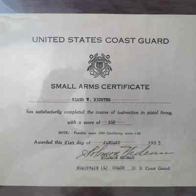 Elmer Richter Small Arms Certificate