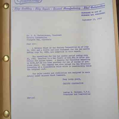 Christy Corp bi-monthly profit ledger 1955